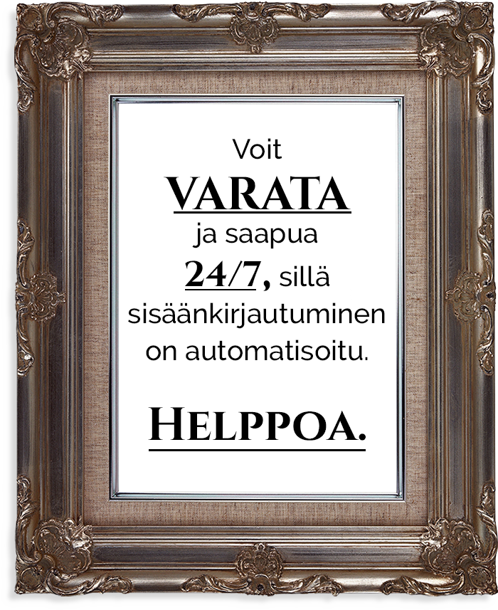 Voit varata ja saapua 24/7, sillä avaimen saa ulkoa avainboksista. Helppoa.